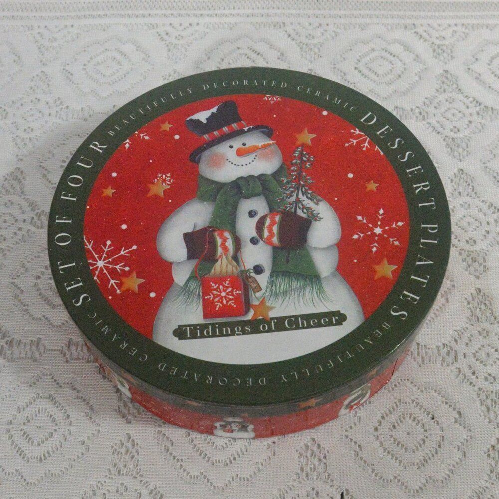 Snowman Dessert Plates Tidings of Cheer Ceramic Certified International
